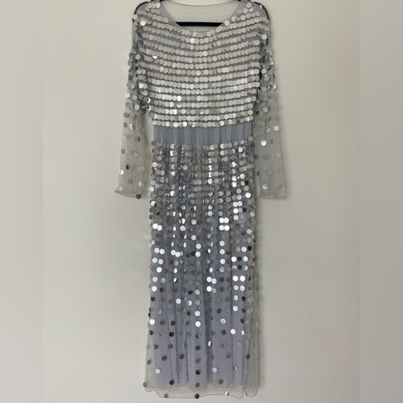 Alexachung Paillette Embellished Silver Sequin Mirror Ball Tulle Midi Dress - Picture 11 of 16